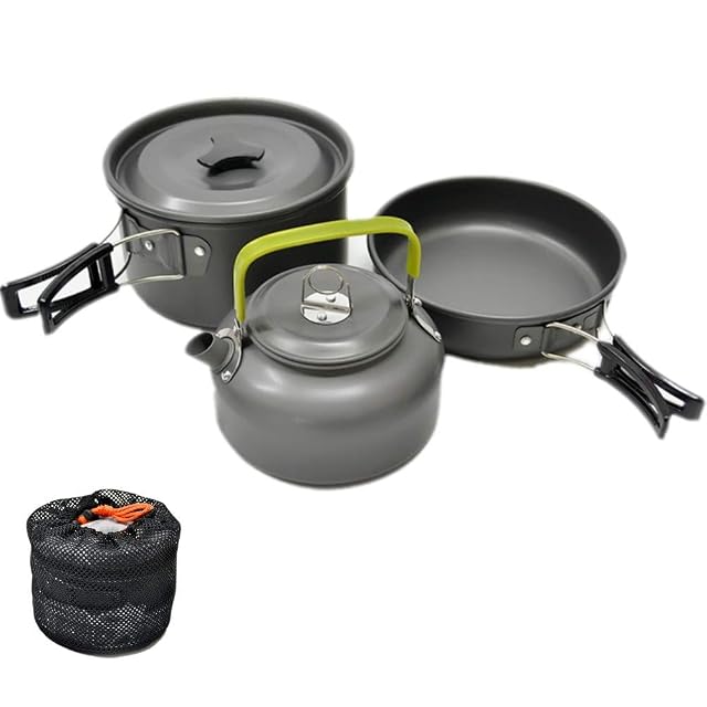 Juego de menaje de camping de aluminio plegable JZK con olla, sartén y hervidor