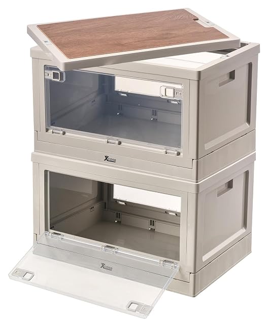 Par de cajas de camping plegables Xcase grises con trampillas laterales transparentes y tablero de MDF en la tapa