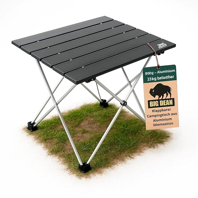 Mesa de camping plegable ultraligera pequeña BigDean con tablero de aluminio y bolsa de transporte