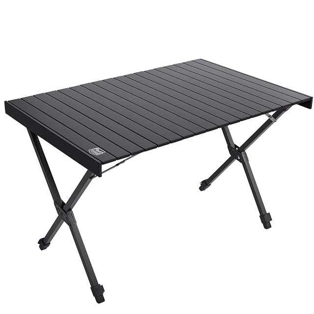 Mesa de camping plegable de aluminio negra Timber Ridge con patas regulables y bolsa de transporte