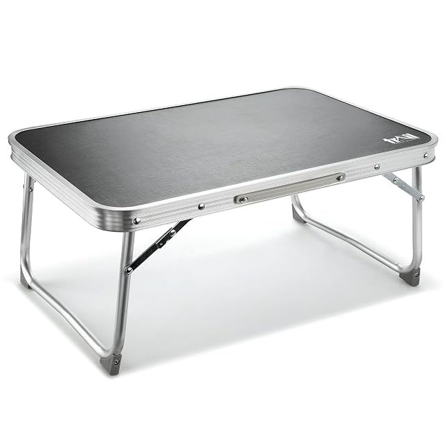 Mesa de camping plegable ligera Trail con tablero laminado negro y bastidor de aluminio