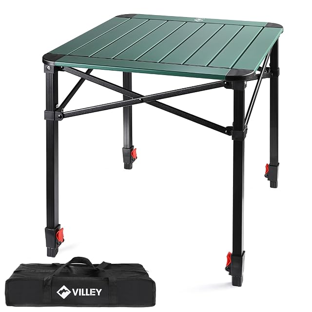 Mesa de camping plegable cuadrada de aluminio VILLEY con bolsa de transporte
