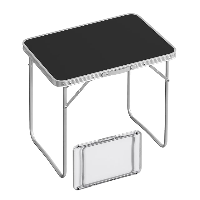 Mesa de camping plegable negra WOLTU con asa de transporte y canto de aluminio