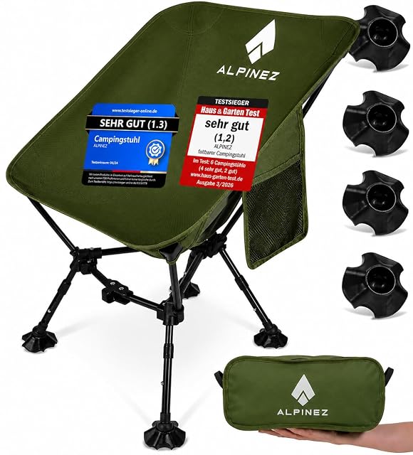 Silla de camping plegable ALPINEZ con bastidor de varillas de aluminio y asiento oscuro de Oxford