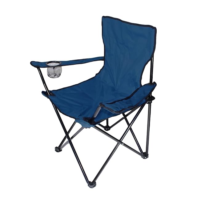 Silla de camping plegable beige BEEK con portabebidas en el reposabrazos y funda de transporte