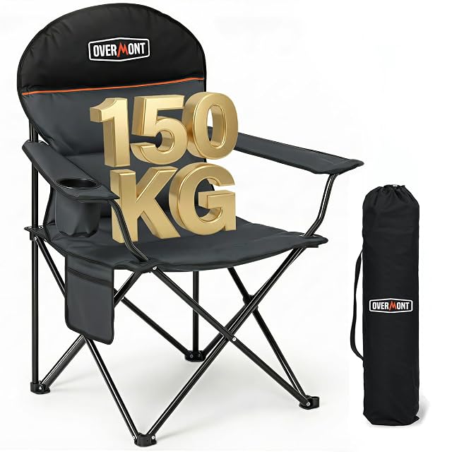 Silla de camping plegable OVERMONT ancha de respaldo alto con reposacabezas y portabebidas