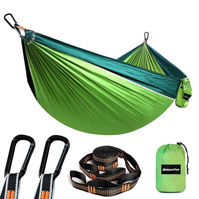 Hamaca de acampada y viaje ultraligera NatureFun en nailon de paracaídas con mosquetones