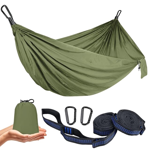 Hamaca de acampada ultraligera de extremos recogidos SkrekuiMa con cintas para árbol y mosquetones