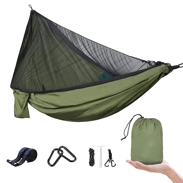 Hamaca de acampada UPhitnis en nailon de paracaídas con mosquitera de cremallera