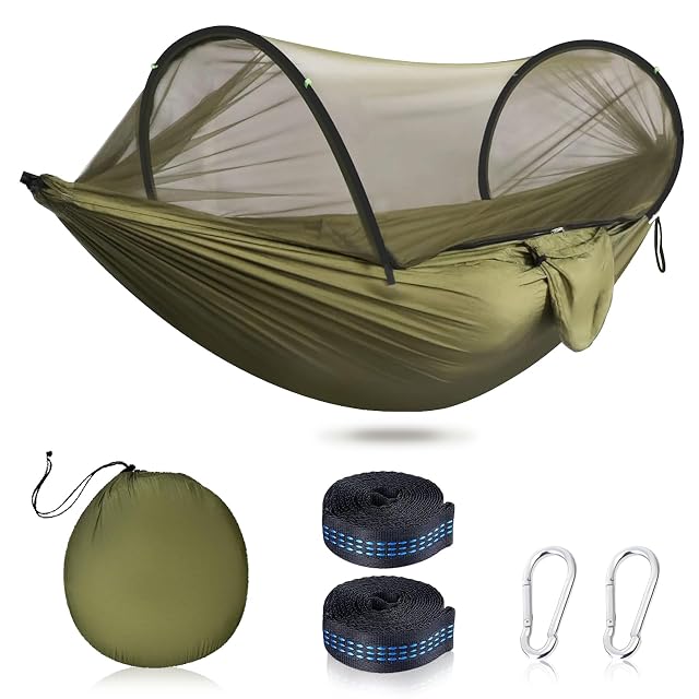Hamaca de acampada XUNIVERS en nailon de paracaídas con mosquitera integrada
