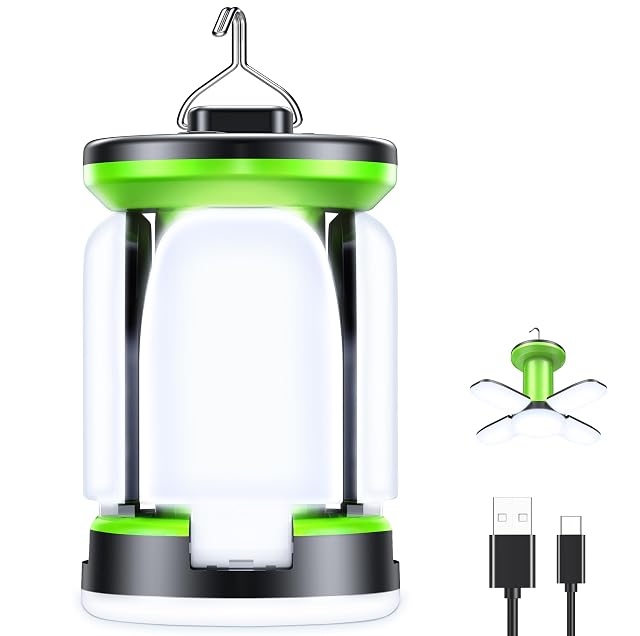 Farol de camping recargable Blukar con paneles de luz laterales abatibles y gancho superior