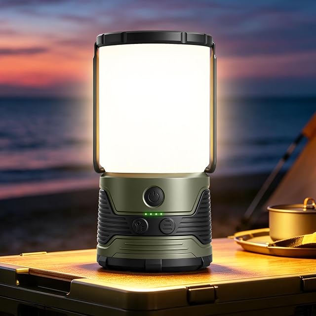 Farol de camping recargable Glocusent con lente esmerilada, asa superior y gancho oculto