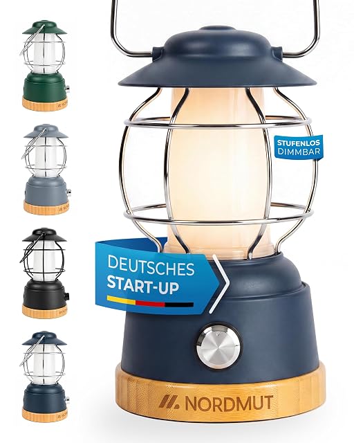 Farol de camping recargable NORDMUT azul marino con asa de transporte y gancho