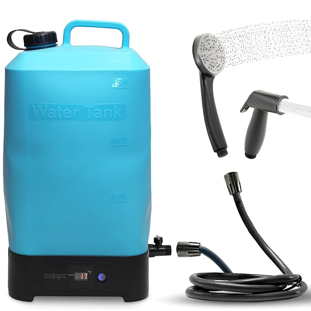 Ducha eléctrica de camping Colapz con depósito de agua plegable de 15 litros y rociador USB