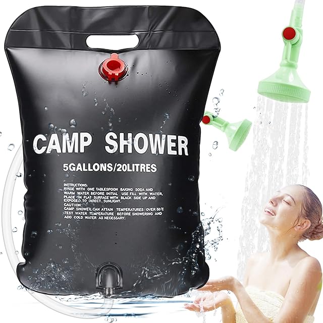 Bolsa de ducha solar de camping ECtury de 20 litros con rociador, manguera y cuerda de colgado