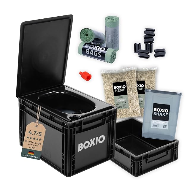 Conjunto de inodoro de camping separador BOXIO Toilet Max+ con alza de asiento y bidón de orina