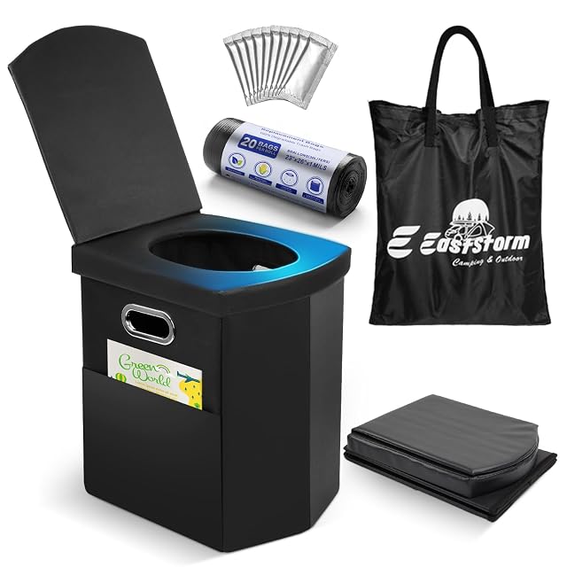 Inodoro de camping plegable E EASTSTORM con asiento forrado de piel y tapa abatible