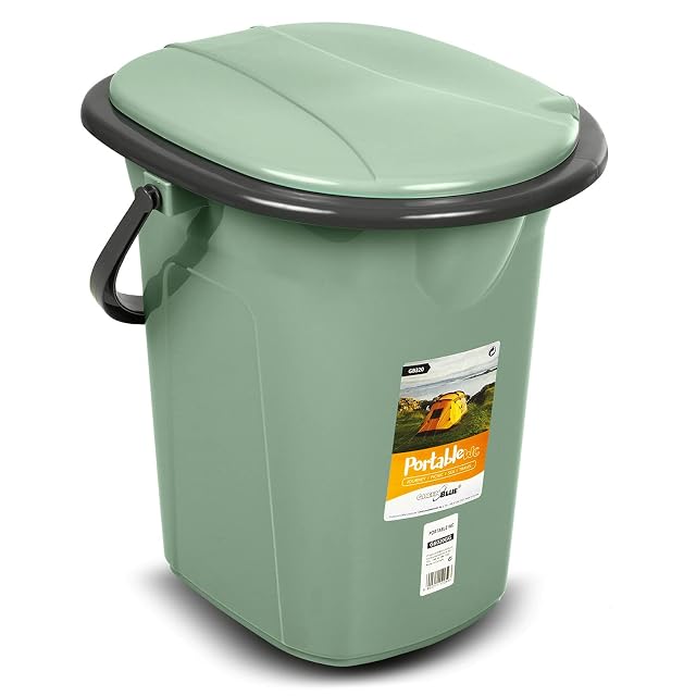 Inodoro de camping portátil de cubo Green Blue GB320 con tapa abatible y asiento