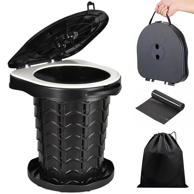 Inodoro de camping plegable KALBIGRO de polipropileno blanco con bolsa de almacenaje y bolsas higiénicas