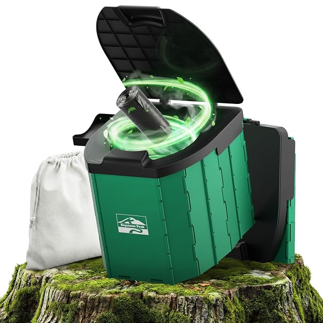 Inodoro de camping plegable Keystone Peak de ABS blanco con tapa abatible, mostrado abierto