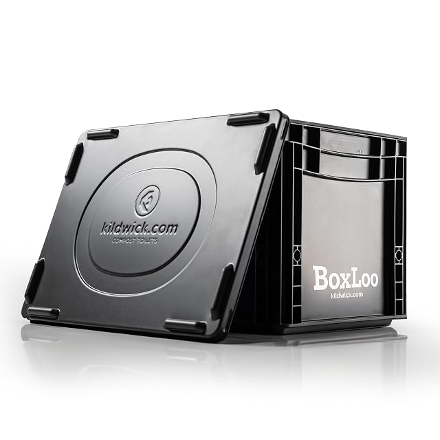 Inodoro de camping separador Kildwick BoxLoo negro en formato de eurocaja con tapa de clic