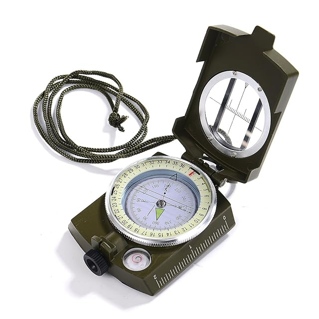 Brújula plegable GWHOLE de estilo militar con reglas de canto y funda de cinturón