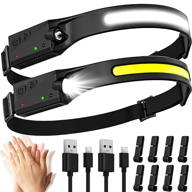 Linterna frontal recargable Aaizplz con emisor COB y XPE de haz ancho, vendida en pack de dos