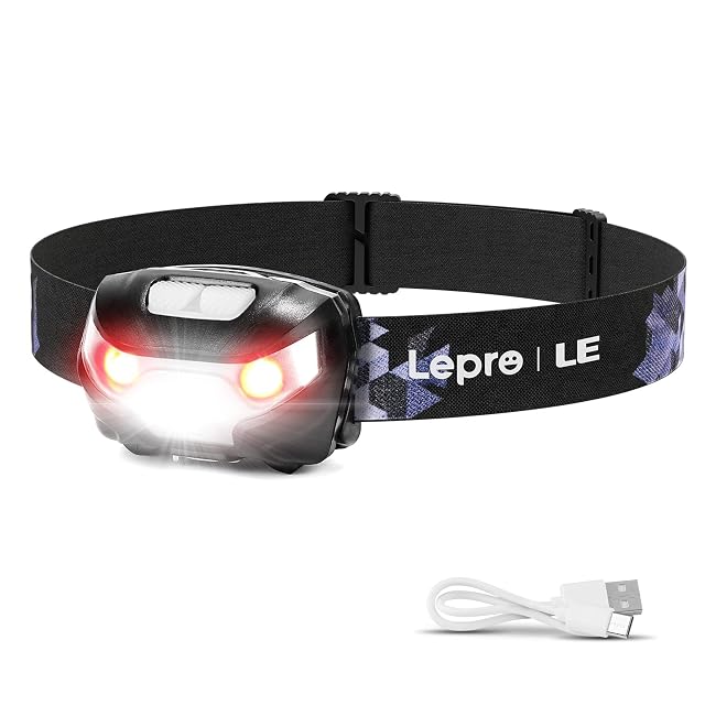 Linterna frontal LED Lepro recargable por USB-C con modo de luz roja