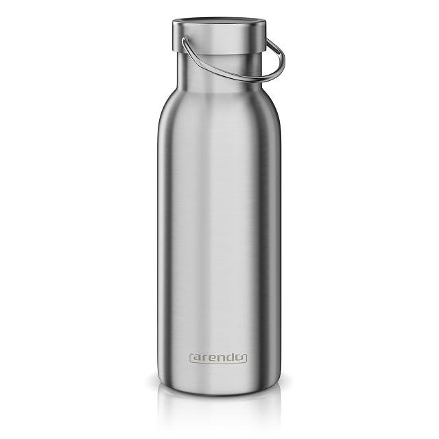 Botella térmica de vacío Arendo de 500 ml en acero inoxidable cepillado con asa de transporte superior