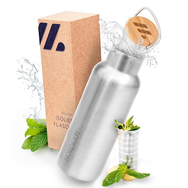 Botella térmica de acero inoxidable NORDMUT de un litro con su infusor de té enroscable