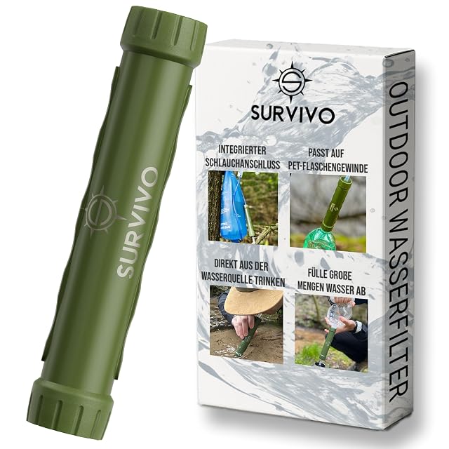 Filtro de agua de montaña multifunción SURVIVO con rosca para botella PET