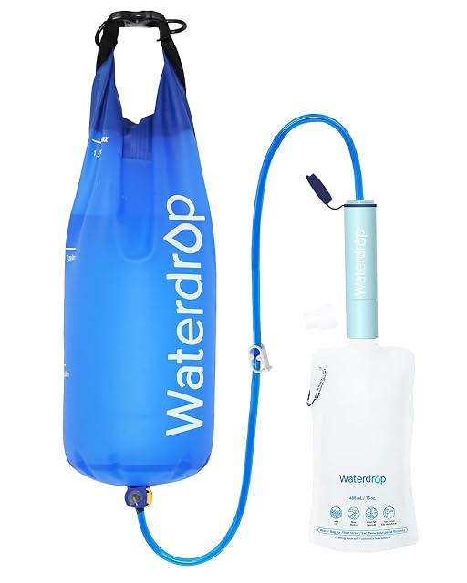 Pajita filtrante de agua Waterdrop azul claro con bolsa de gravedad