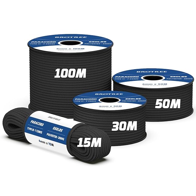 Paracord 550 Brotree de poliéster, enrollado, de unos 4 mm de diámetro