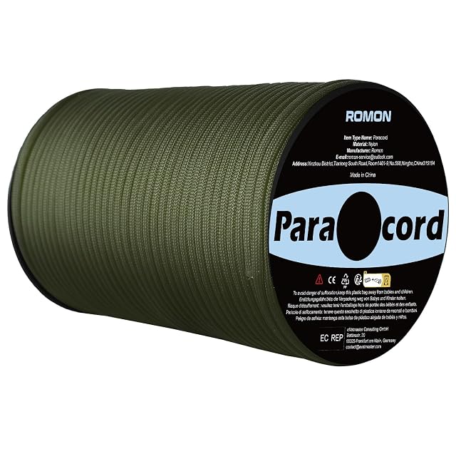 Paracord Romon verde militar de 4 mm enrollado en una bobina de 100 m