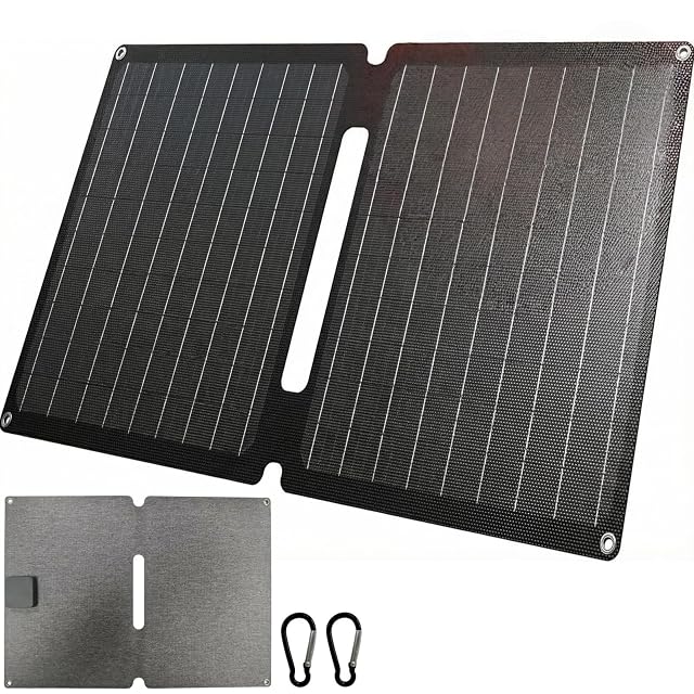 Cargador solar plegable QUXV de 20 W con puertos USB-C y USB-A y dos mosquetones