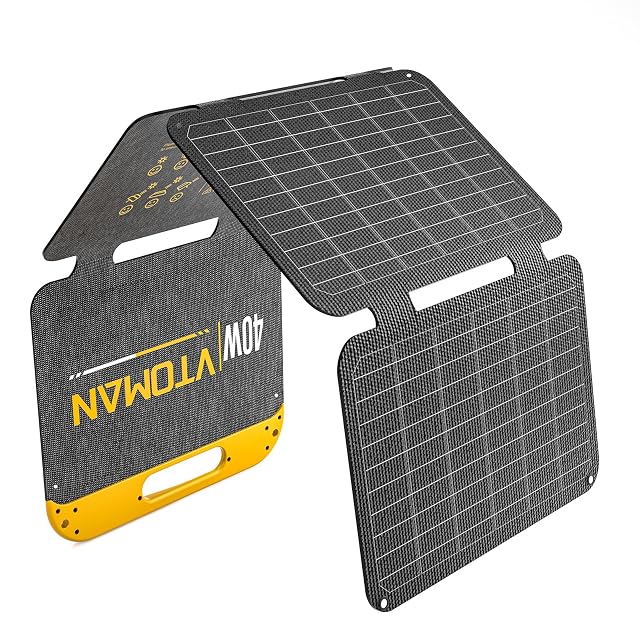 Panel solar plegable VTOMAN VS40 con cara de ETFE, salidas USB-A y USB-C y mosquetones