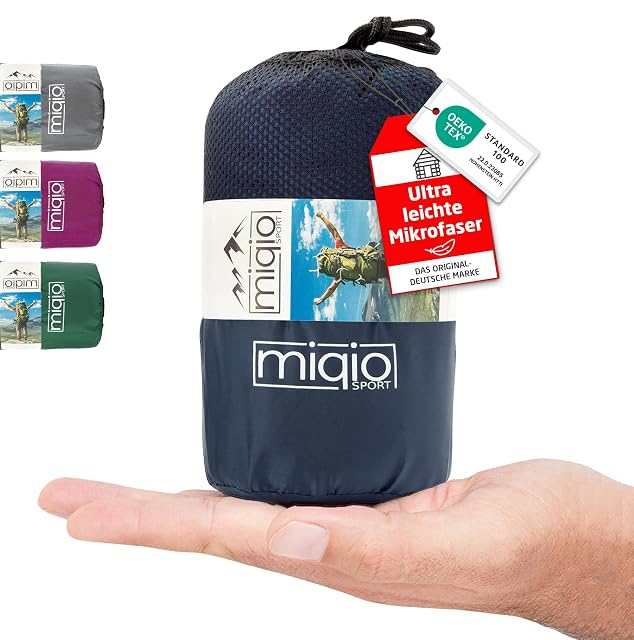Sábana saco de viaje Miqio 2in1 abierta del todo y extendida como una manta grande