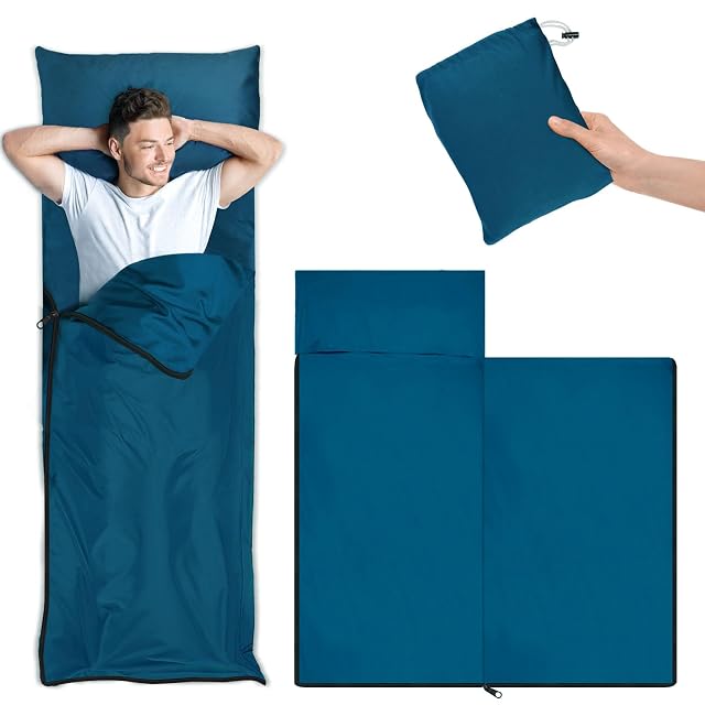 Sábana saco de viaje ligera YARVPUV con cremallera de todo el largo y bolsillo para la almohada