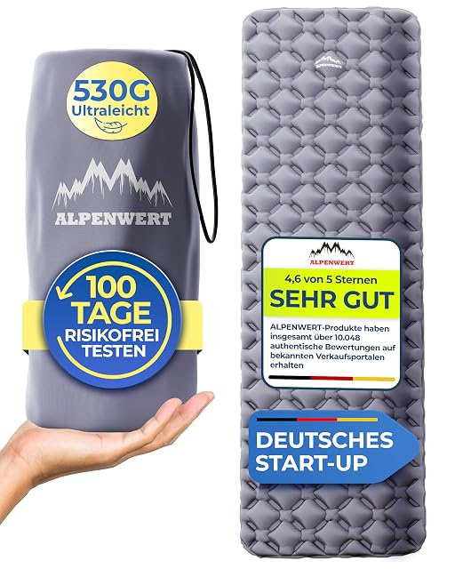 Esterilla hinchable de camping Alpenwert gris de forma ergonómica con su kit de reparación