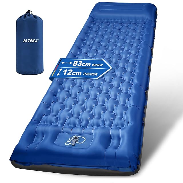 Esterilla hinchable de camping JATEKA ancha con almohada integrada y automáticos a lo largo de un lado