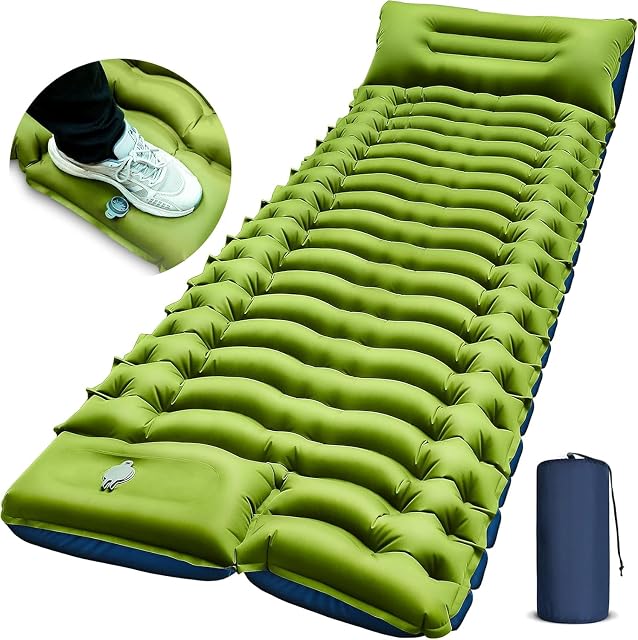 Esterilla hinchable de camping Yuzonc con estructura de celdas de aire a rayas y almohada integrada