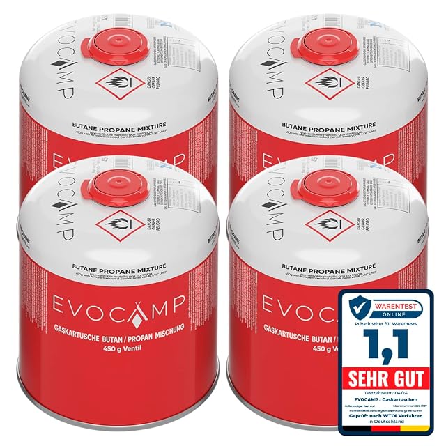 Juego EVOCAMP de cuatro cartuchos de gas de rosca de 450 g con rosca de 7/16 de pulgada