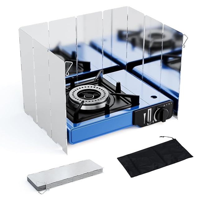 Paravientos plegable de camping Diswoe de aluminio de diez paneles con su bolsa de transporte