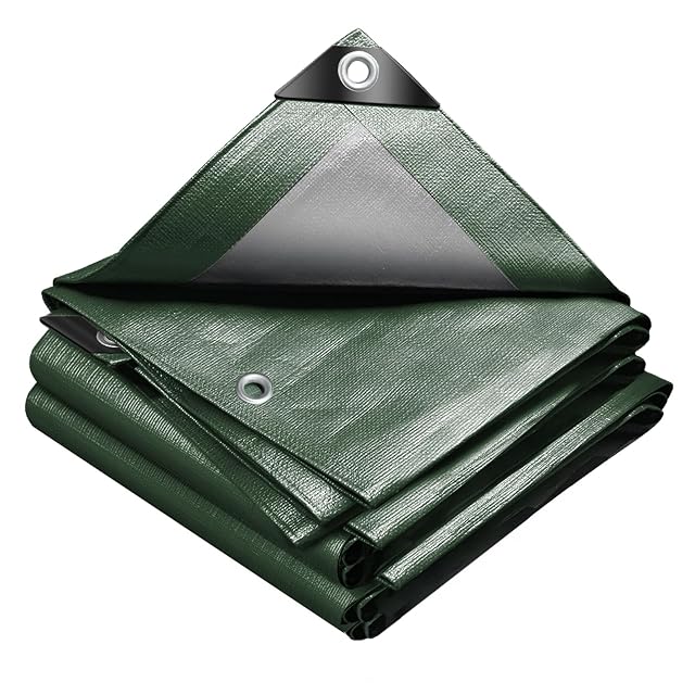 Lona de cobertura VOUNOT verde y plateada con ojales de aluminio