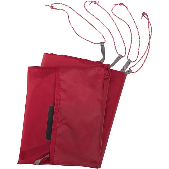 Suelo de tienda universal MSR rojo extendido bajo una tienda de trekking de dos plazas