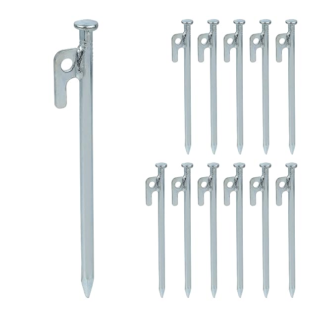 Piquetas para roca Relaxdays de acero inoxidable plateado con cabeza de gancho para tiendas y cenadores