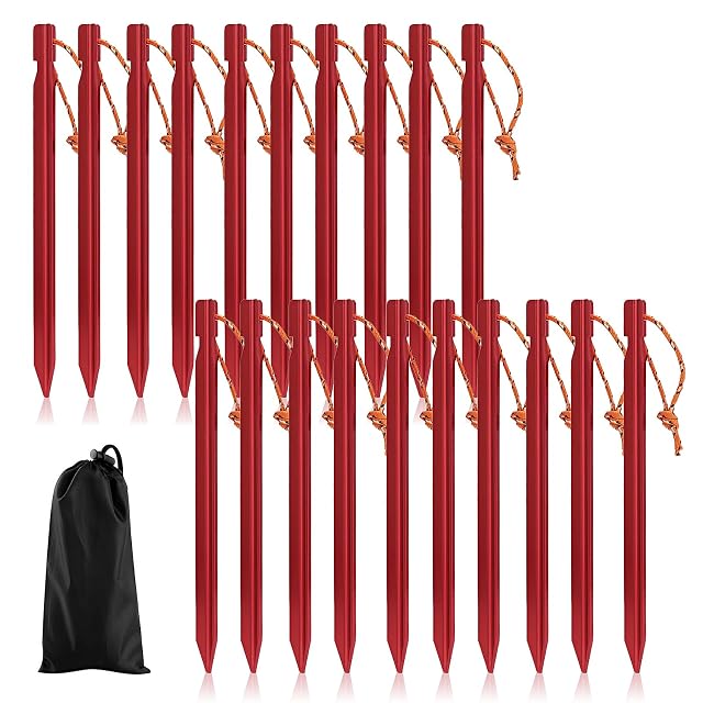 Piquetas de aluminio rojas con perfil en Y YUDAWN con cordones de viento reflectantes y una bolsa de transporte