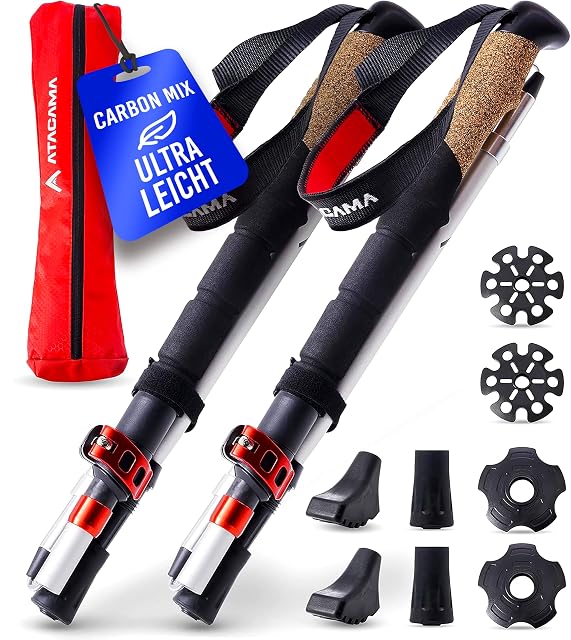 Bastones de trekking plegables Atacama de carbono y aluminio con puños de corcho