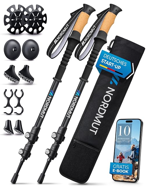 Bastones de trekking telescópicos de aluminio NORDMUT con puños de corcho natural