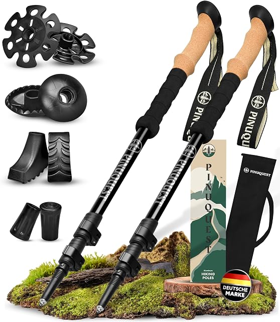 Bastones de trekking telescópicos de aluminio Pinuquest con puños de corcho
